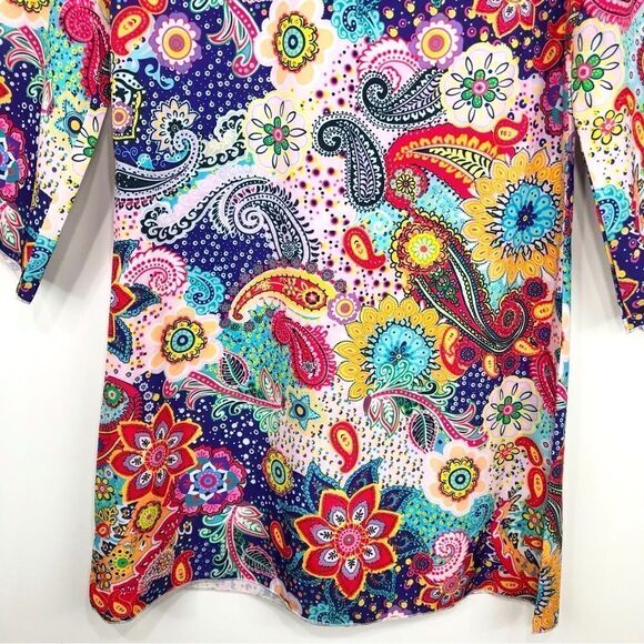Multi colored Vibrant Paisley Print Popover Swim Cover Up Dress - Picture 8 of 11